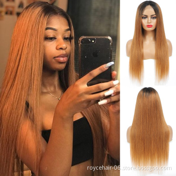 180 200 Density 100% Remy Virgin Colored T Shape Lace Front Wig,  Natural Light Ombre Brown Color Transparent Swiss Human Hair W